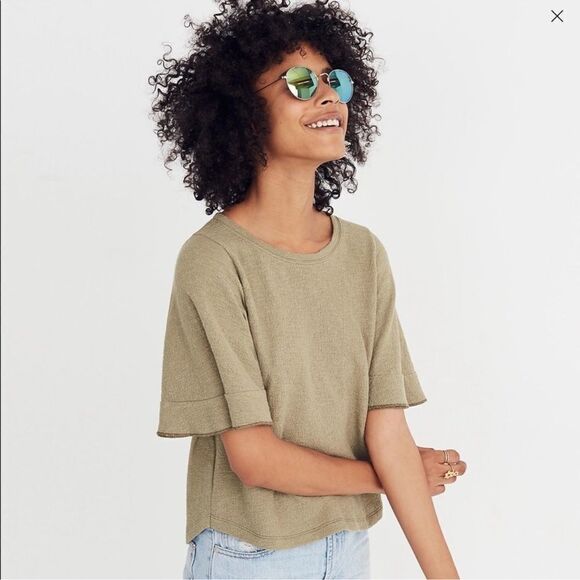 Madewell Textured Flutter Sleeve Short Sleeve Top Size Small Olive Sage Green - Picture 1 of 11